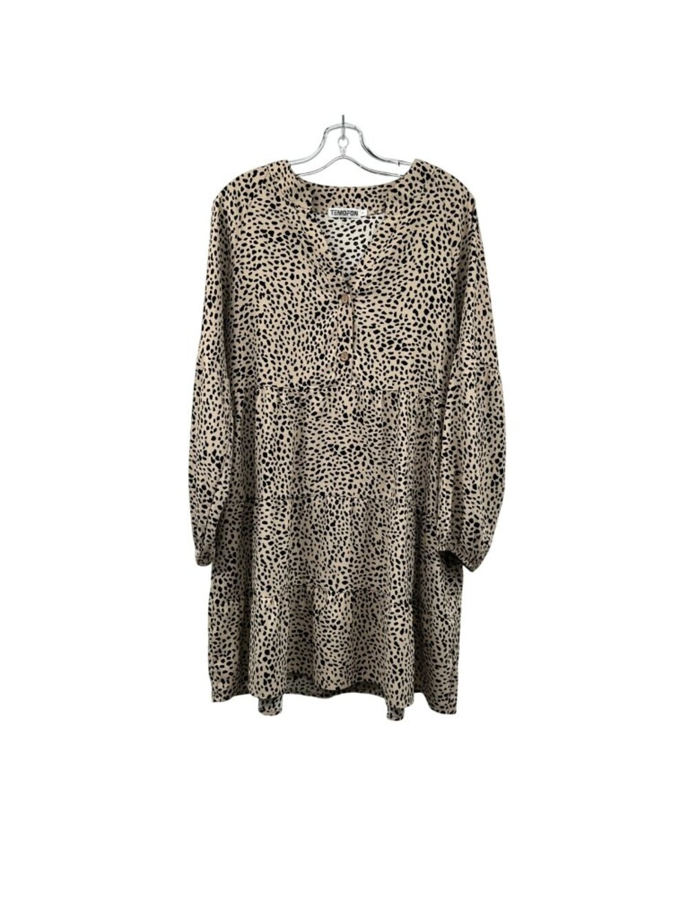 TEMOFON Womens Dress Long Sleeve Cream/Black Print Size Large